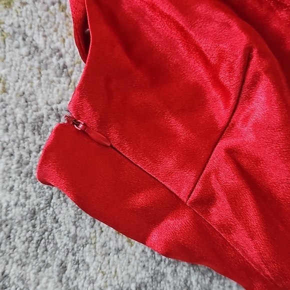 NWT CHELSEA28 Dress Red Sateen Ruched Side Midi Cocktail Medium Gown - Picture 6 of 8